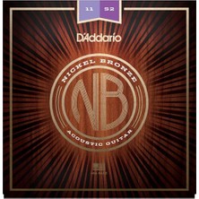D'addario NB1152 Nickel Bronze Akustik Gitar Tel Seti - 11-52 Custom Light (Profesyonel) | Yüksek Harmonik Zenginlik, Üstün Manyetik Çıkış, Uzun Ömürlü Nikel Bronz Sargı