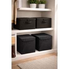 Prendi Home 4'lü Lüks Set 2 Adet Kapaklı Kutu ve 2 Adet  Destekli Siyah Hurç Dolap Içi Düzenleyici