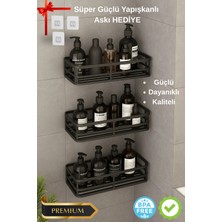 Eco Lounge 3 Lü Banyo Düzenleyici Organizer Şampuanlık Havlupan Askısı Havluluk Siyah Banyo Duş Mutfak Rafı