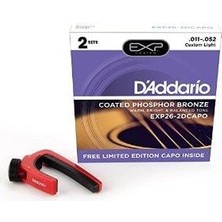 D'addario EXP26-2DCAPO Akustik Gitar Tel Seti 2 Set 11-52 Coated Phosphor Bronze