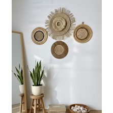 Nefisenem Bohem Jüt Duvar Dekoru Seti – El Yapımı Doğal Hasır & Ahşap Duvar Süsü (4’lü Set)