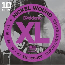 D'addario EXL120-10P Xl Nickel Serisi Elektro Gitar Tel Seti (Super Light - 09-42 - 10'lu Paket)