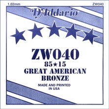 Daddario ZW040 Akustik Gitar Teli | Tek Tel A-5. Tel - 0.40 Inç