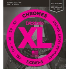 D'addario ECB81-5 Xl Chromes Flatwound Serisi Bas Gitar Tel Seti (Regular Light)
