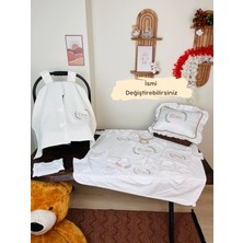 Karsu Tasarım Isimli Hastane Çıkış Seti, Takı Yastığı ve Puset Örtüsü %100 Pamuk 12 Parça 0-3 Ay Yaprak Nakışlı