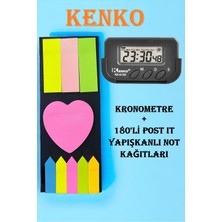 Kenko Kronometreli Öğrenci Ders Çalışma Saati + Post-It Yapışkanlı Not Kağıdı 9 Renk 180'LI Kalp Model