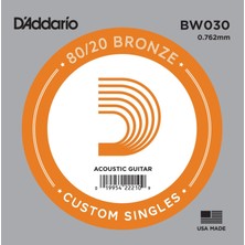 D'addario BW030 .030 Akustik Gitar Tek Teli - D/re Notası (Aksesuar) | 80/20 Bronz Malzeme, Sıcak ve Parlak Ton Dengesi, Korozyona Dayanıklı Yapı