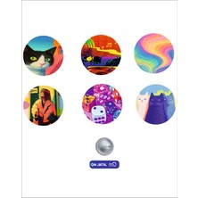 On Dijital Baskı Merkezi Renkli Kedi Temalı 6 Adet Rozet Seti