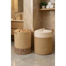 Prendi Home Ikili Jüt Sepet Seti Garnili Jüt Fileli ve Etnik Bohem Jüt Fileli Çok Amaçlı Sepet Seti