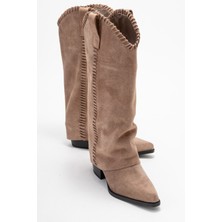 Luvi Velın Toprak Süet Hakiki Deri Dikişli Kadın Western Çizme