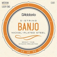 D'addario EJ61 5 Telli Banjo Tel Seti - 10-23 Medium (Profesyonel) | Nikel Sargı, Parlak Tını Karakteri ve Standart 5 Telli Banjo Konfigürasyonu