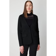 On Fashion Kadın Düğmeli Ceket Yaka Triko Siyah Hırka 63926