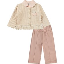 Lüks Kumru Tekstil Kumru Leopar Gömlek Dantelli Hırka 3 Lü 6-18 Ay Takım - Pudra 9-12 Ay