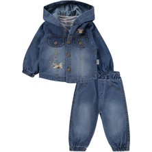 Lüks Kumru Tekstil Kumru Kapşonlu Kot 3 Lü 6-18 Ay Takım - Mavi 9-12 Ay