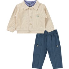 Lüks Kumru Tekstil Kumru Hırka Nakışlı Gömlek Pantolon 6-18 Ay Takım - Mavi 6-9 Ay