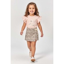 Mnk Baby & Kids Kız Çocuk Leopar Şort Etek & Fırfırlı Tişört 2li Tarz Kombin M00801