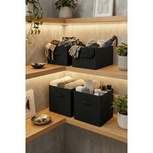 Prendi Home 4'lü Ekonomik Set 2 Adet Kapaksız Kutu ve 2 Adet Dikdörtgen Siyah Dolap Içi Düzenleyici Organizer