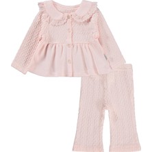 Lüks Kumru Tekstil Kumru Yakası Fistolu Zincir Desenli 2 Li 6-18 Ay Takım - Pembe 18-24 Ay