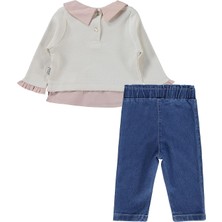 Lüks Kumru Tekstil Kumru Kalp Nakışlı 2 Li Kot 6-18 Ay Takım - Bej 6-9 Ay