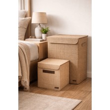 Prendi Home Jüt Doğal Set Büyük Boy Jüt Kutu ve Kapaklı Jüt Saklama Kutusu Düzenleyici Seti