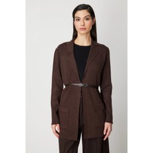 On Fashion Kadın Önü Açık Cepli Kemerli Kahverengi Hırka 69907