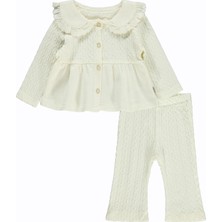 Lüks Kumru Tekstil Kumru Yakası Fistolu Zincir Desenli 2 Li 6-18 Ay Takım - Ekru 6-9 Ay