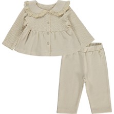 Lüks Kumru Tekstil Kumru Yakası Fistolu Zincir Desenli 2 Li 6-18 Ay Takım - Bej 6-9 Ay