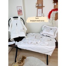 Karsu Tasarım Isimli Hastane Çıkış Seti, Takı Yastığı ve Puset Örtüsü %100 Pamuk 12 Parça 0-3 Ay Balon Işlemeli