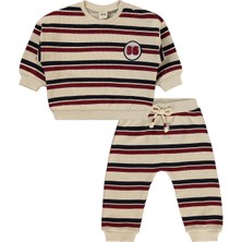 Civil Baby Çizgili Nakışlı 6-18 Ay Takım - Bej 12-18 Ay
