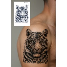 Aslan Portresi Geçici Dövme - 12 Saat Sonra Kararan 11X18 cm Realistic Lion Tasarımlı Tattoo