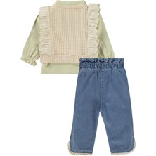 Lüks Kumru Tekstil Kumru Fırfır Süeterli 3 Lü Kot 6-18 Ay Takım - Yeşil 6-9 Ay