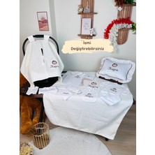 Karsu Tasarım Aslan Işlemeli Isimli Hastane Çıkış Seti, Takı Yastığı ve Puset Örtüsü %100 Pamuk 12 Parça 0-3 Ay