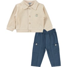 Lüks Kumru Tekstil Kumru Hırka Nakışlı Gömlek Pantolon 6-18 Ay Takım - Bej 6-9 Ay