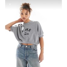 Nike Sportswear Collection Fleece Crew Cropped Short-Sleeve Bol Kalıp Gri Kadın T-Shirt HJ0224-091