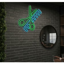 Neonled Erkek & Kadın Kuaför Makas ve Tarak Neon LED Figür Dizayn Dekoratif Aydınlatma (60X57 Cm) (Berber-Kuaför-Güzellik Salonu Neon LED Konsept)