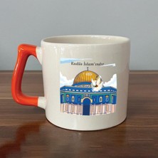 Turuncu Kulplu Kudüs Islam'ı Baskılı D Kupa, Şık ve Sıcak Tasarım