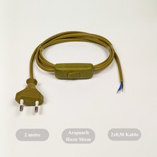 Retro Vitrini Dekoratif 2 Metre Aç-Kapa Arapuar Anahtarlı Fişli Hazır Lamba-Abajur Kablo Seti Gold (Haki)Renk