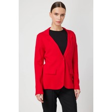 On Fashion Kadın Düğmeli Ceket Yaka Triko Kırmızı Hırka 63926