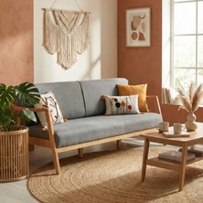 Favela Bohem Üçlü Berjer Natürel Ahşap, Gri