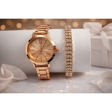 Denizcan Rose Gold Saat ve Rose Taşlı Bileklik
