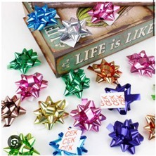 Gold Ambalaj Hediye Paketi Süsü 100'LÜ Etiket Süsleri Yıldız Süs Fiyonk Yıldız