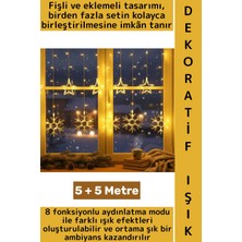 Wintoup Dış Mekan Balkon Vitrin Süsleme 8 Mod Fişli Eklemeli 5+5 Metre 10 Saçaklı Kar Tanesi Perde LED Işık