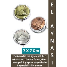 Wintoup Çanta Cep Boy Dekoratif Hediyelik Çok Şık Estetik Kabartmalı Istanbul Temalı Metal El Aynası 7 cm
