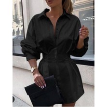 Nova Epoxy Art Kadın Pamuk Polyester Kumaş Belden Pileli Gömlek Elbise