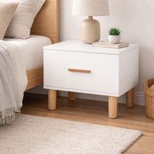 Ratemo Mobilya Beyaz Çekmeceli Komodin | Yatak Odası & Bebek Odası Için Modern Ahşap Ayaklı Komodin