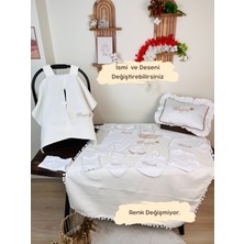 Karsu Tasarım Isimli Nakışlı Hastane Çıkış Seti, Takı Yastığı ve Puset Örtüsü %100 Pamuk 12 Parça 0-3 Ay