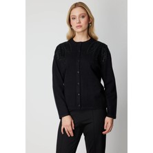 On Fashion Kadın Taş Detaylı Siyah Hırka 60908