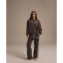 Adanola Varsity Loose Fit Sweatpants - Coffee Bean/ White