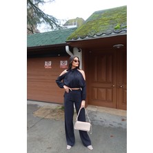 Kechi Woman Tensel Kumaş Kadın, Cold Shoulder Bluz ve Geniş Paça Pantolon, Uzun Kollu Iki Parça Set