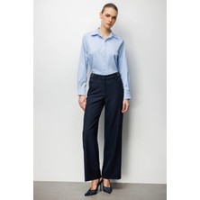 Ekol Beli Metal Aksesuarlı Bol Paça Pantolon  4010